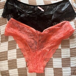 NWT Victoria's Secret Black and Coral Lace Panties